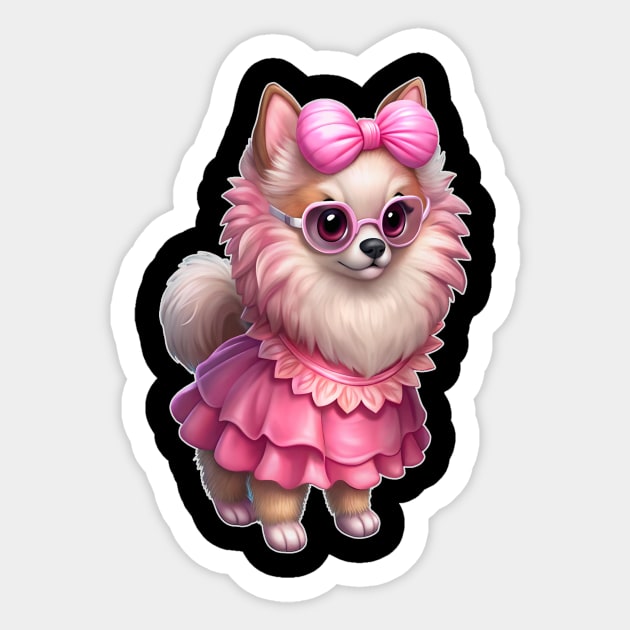Glam Pomeranian in Pink – Whimsical Dog Art Sticker by IamActiveDog